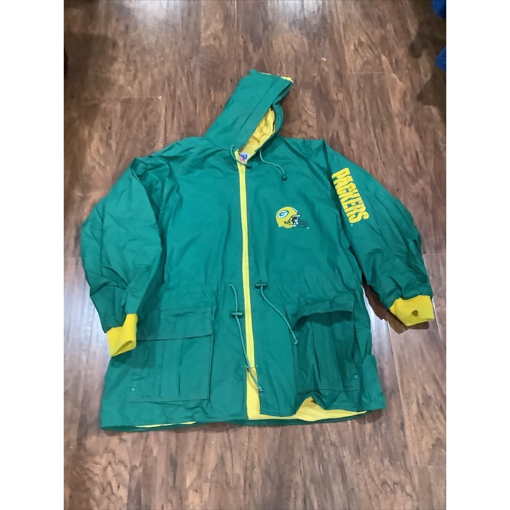 Vintage Green Bay Packers Rain Coat Jacket Mens XLarge Green NFL Game Day 90s